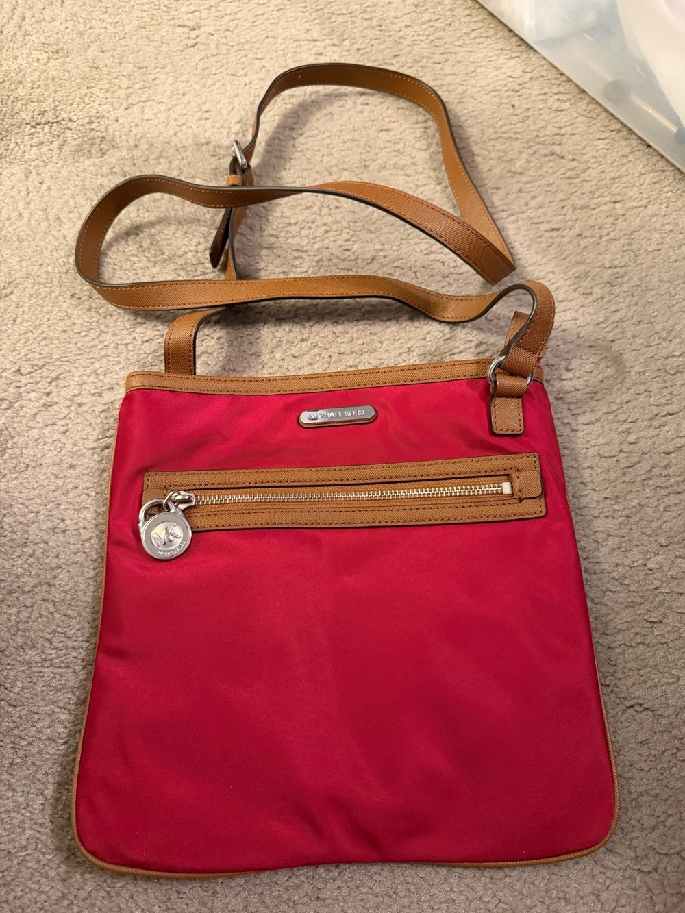 Michael Kors Red Crossbody with Tan Leather Trim